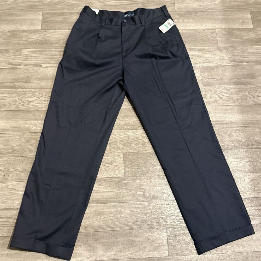 NEW Izod American Chino Double Pleat Classic Pants Mens Sz 34x32 Navy Cotton